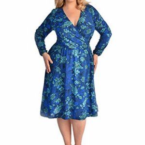 IGIGI Meredith Antique Floral Dress Blue Teal Flattering Plus Sizes